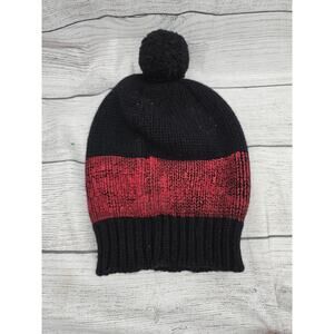 Authier Red Black Pom Pom Beanie Hat